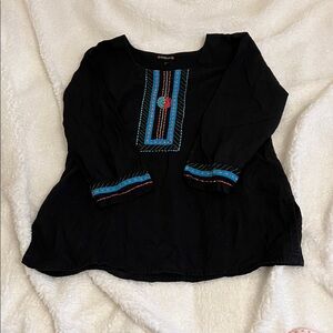 Indian Black and Blue Embroidered Women's Top with 3/4 sleeves
